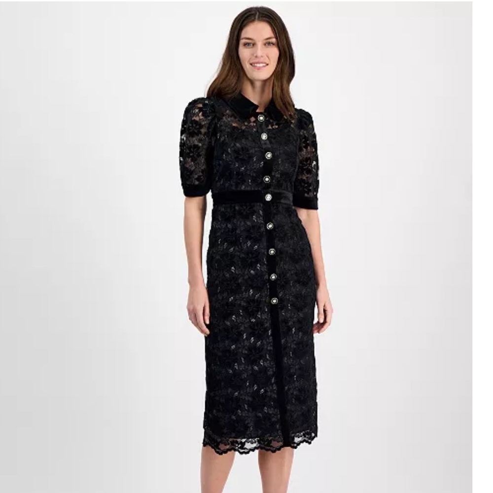 Elegant Black Lace Midi Dress